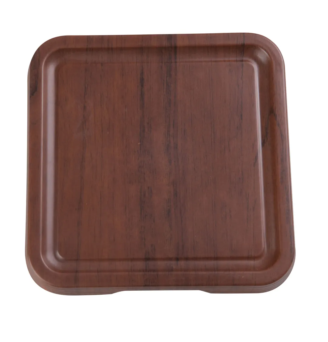 Yanco WL-310 Square Tray, 9.5" x 9.5" x 1.125" Melamine, Brown Wood Grain, Foot, Safe - Dozen