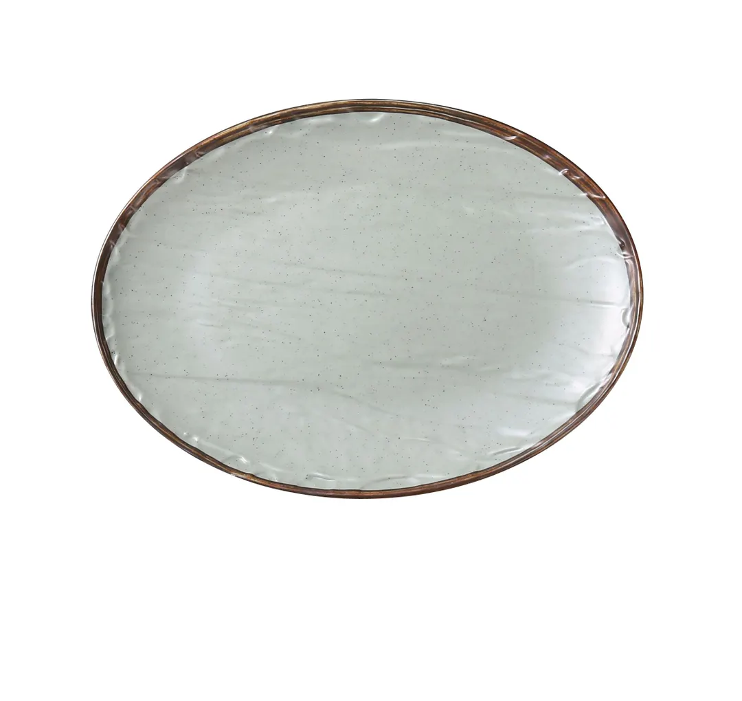 Yanco YO-2009 Melamine Plate, Oval 9" L x 6-3/4" W x 3/4" H, Matte Green, Dishwasher Safe - Dozen