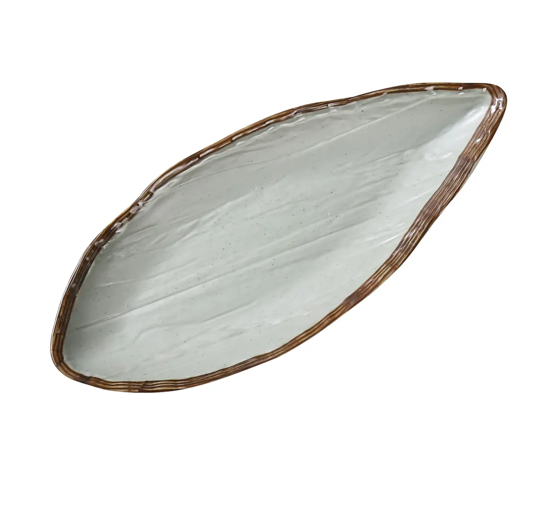 Yanco YO-2114 - Oval Melamine Plate, 14½" L x 6" W x 1¾" H, Matte Green, Dishwasher Safe - Dozen