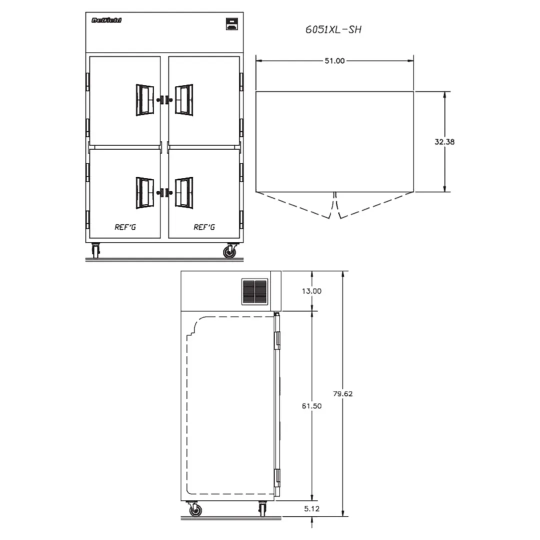 Delfield 6051XL-SH Two Section Reach-In Refrigerator w/ 4 Solid Half Doors, Top Mounted, 43.5 cu. ft.
