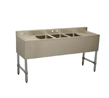 Serv-Ware BAR3B38-CWP-V 38" 3 Compartment Underbar Sink with 4" Faucet Holes, No Drainboards