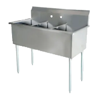 Serv-Ware BS3-1821-V 57" Three Compartment Sink, 18"W x 21"L Bowl Without Drainboard - 9" Backsplash