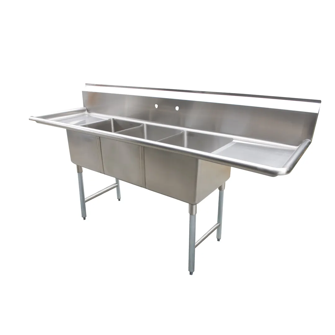 Serv-Ware D3CWP1620-V 53" Three Compartment Sink, 16"W x 20"L 3 Bowl Without Drainboard