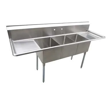 Serv-Ware D3CWP16202-18-V 84" Three Compartment Sink, 16"W x 20"L 3 Bowl With 2 Drainboards