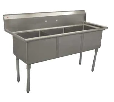 Serv-Ware D3CWP1818-V 59" Three Compartment Sink, 18"W x 18"L Bowl Without Drainboard