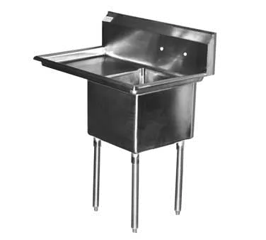 Serv-Ware E1CWP1818L-18-V 38.5" One Compartment Sink, 18"W x 18"L Bowl With Left-Hand Drainboards