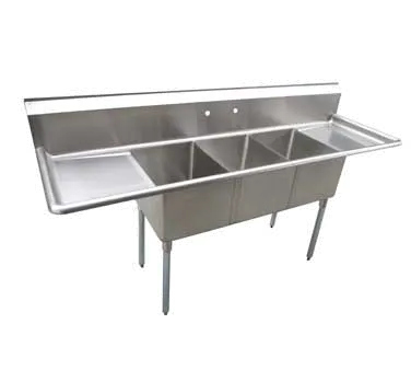 Serv-Ware E3CWP18182-18-V 90" Three Compartment Sink, 18"W x 18"L 3 Bowl With 2 Drainboards