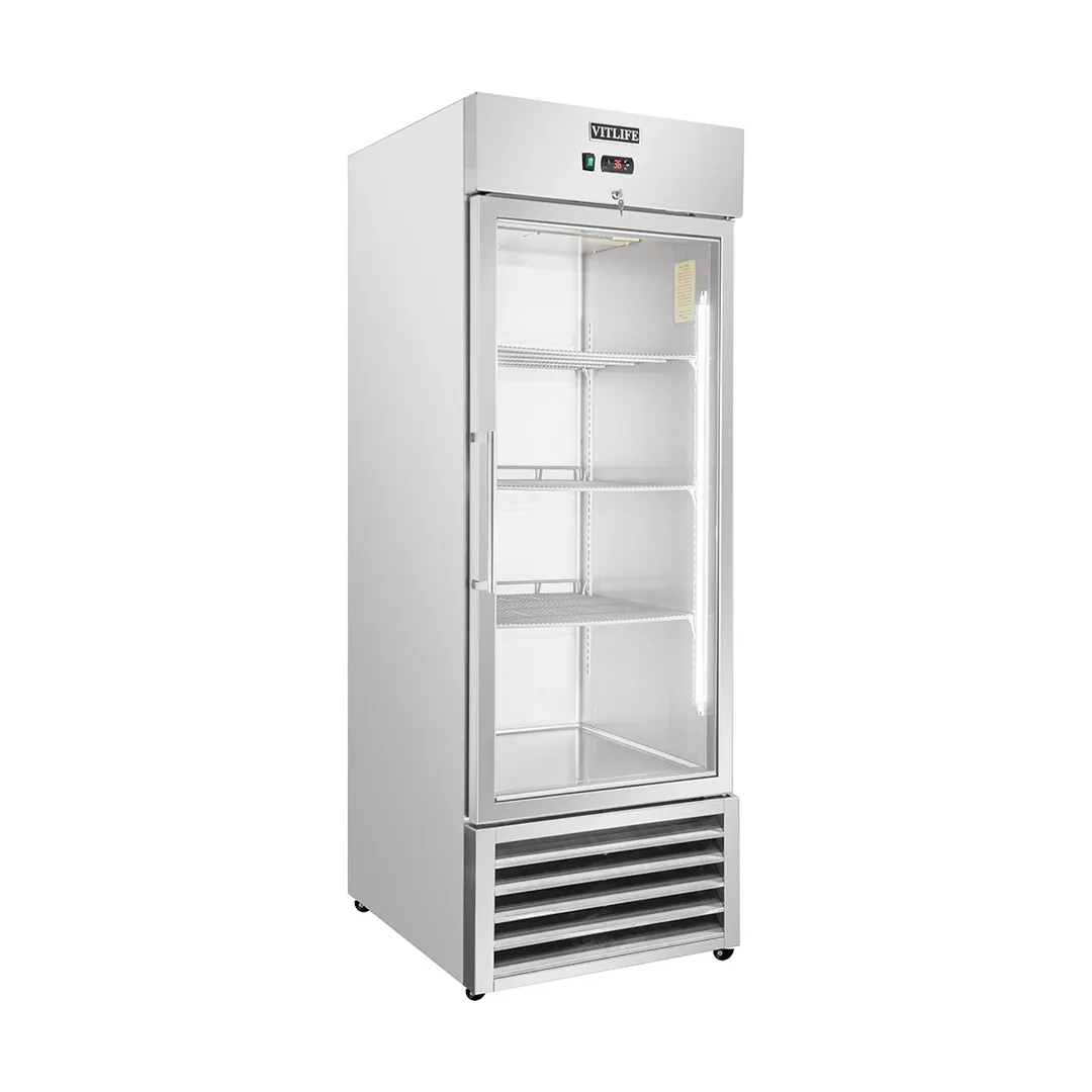 Vitlife Commercial VRB27RG 27" 1-Glass Door Reach-In Refrigerator, 21 cu. ft. Stainless Steel, Bottom Mounted