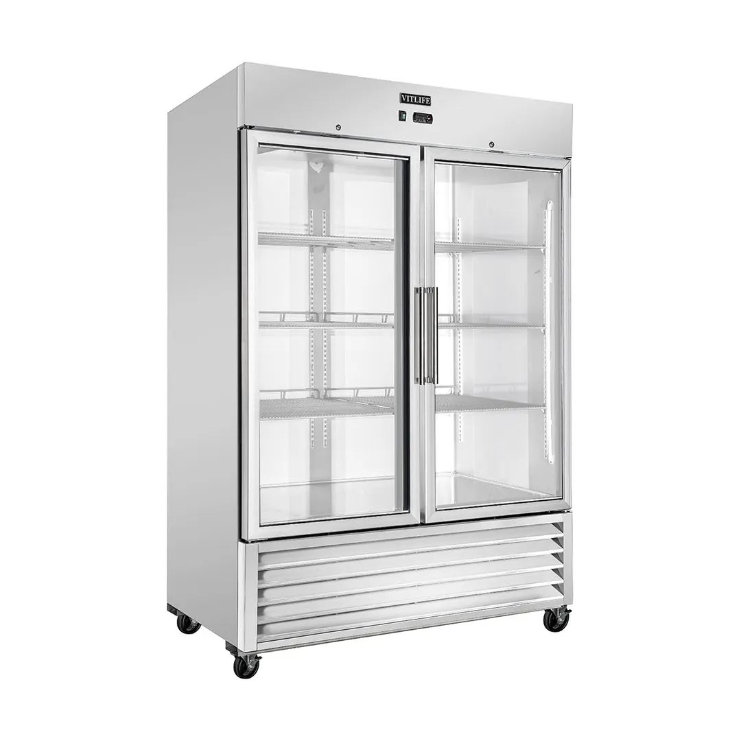 Vitlife Commercial VRB54RG 54" 2-Glass Door Reach-In Refrigerator, 46 cu. ft. Stainless Steel, Bottom Mounted