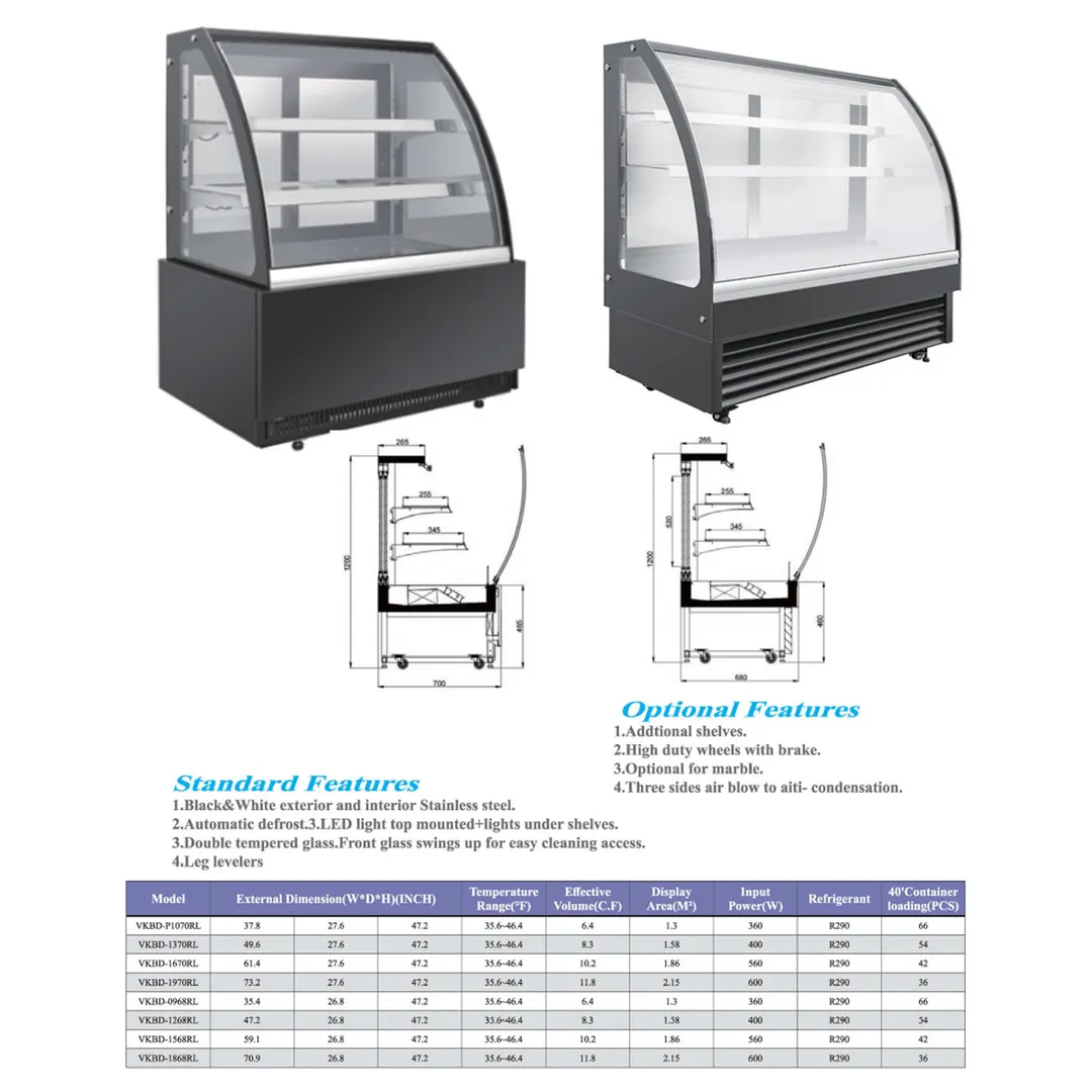 Vitlife Commercial VKBD-1268RL 47" Refrigerated Bakery Display Case, 8.3 cu ft