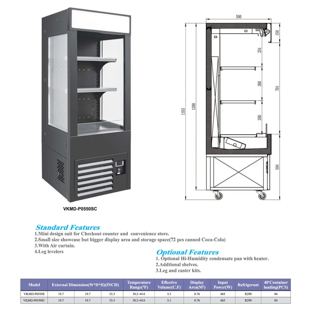 Vitlife Commercial VKMD-P0550S 19" Small Size Open Air Merchandiser, 5.3 cu. ft.