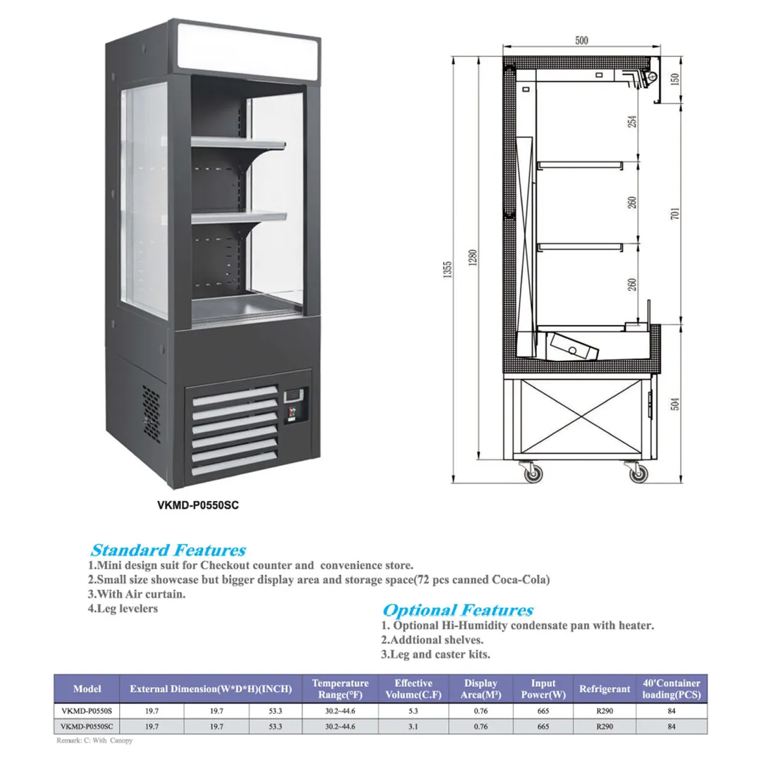 Vitlife Commercial VKMD-P0550SC 19" Small Size Open Air Merchandiser w/ Canopy, 3.1 cu. ft.