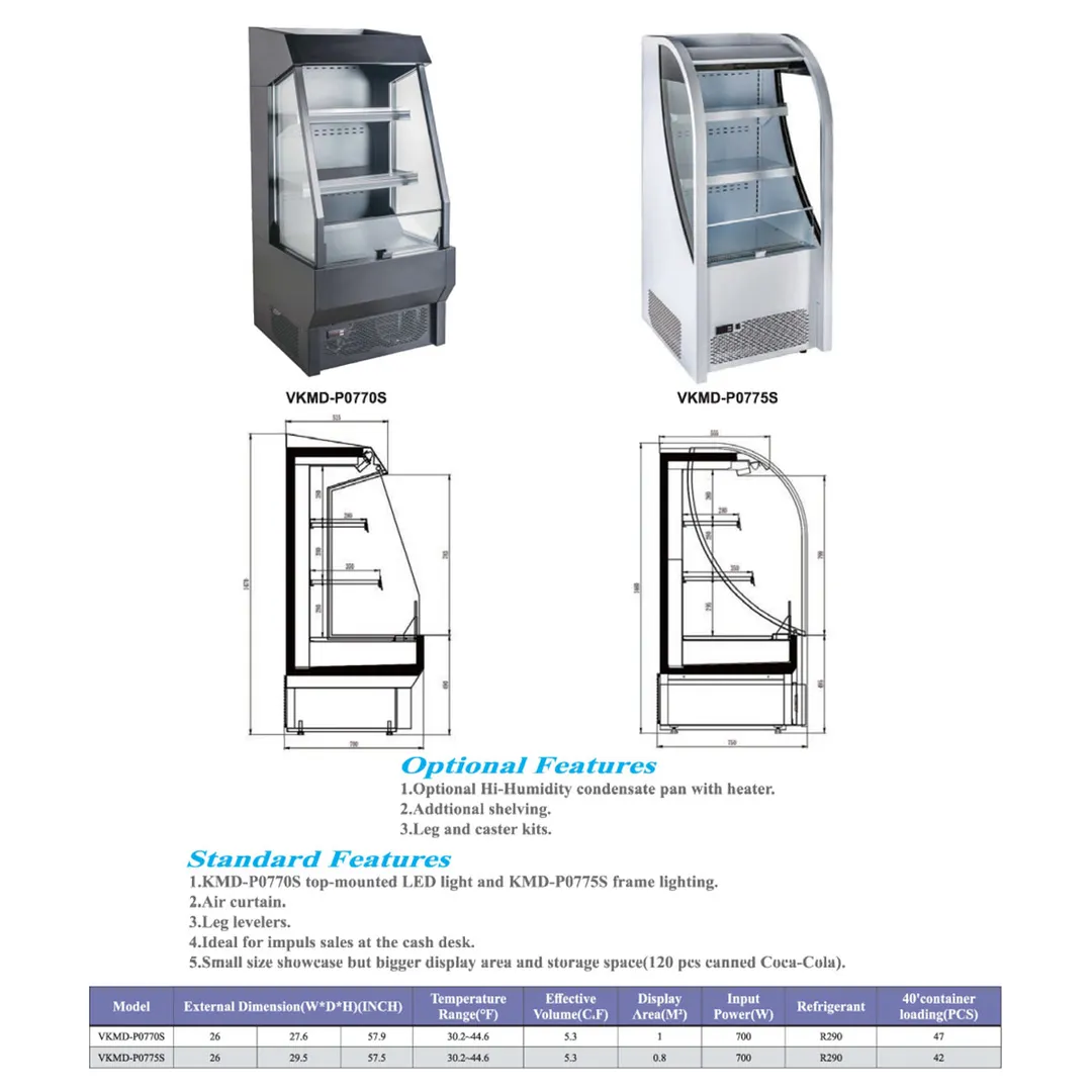 Vitlife VKMD-P0770S  26" Small Commercial Open Air Merchandiser Cooler 5.3 cu. ft.