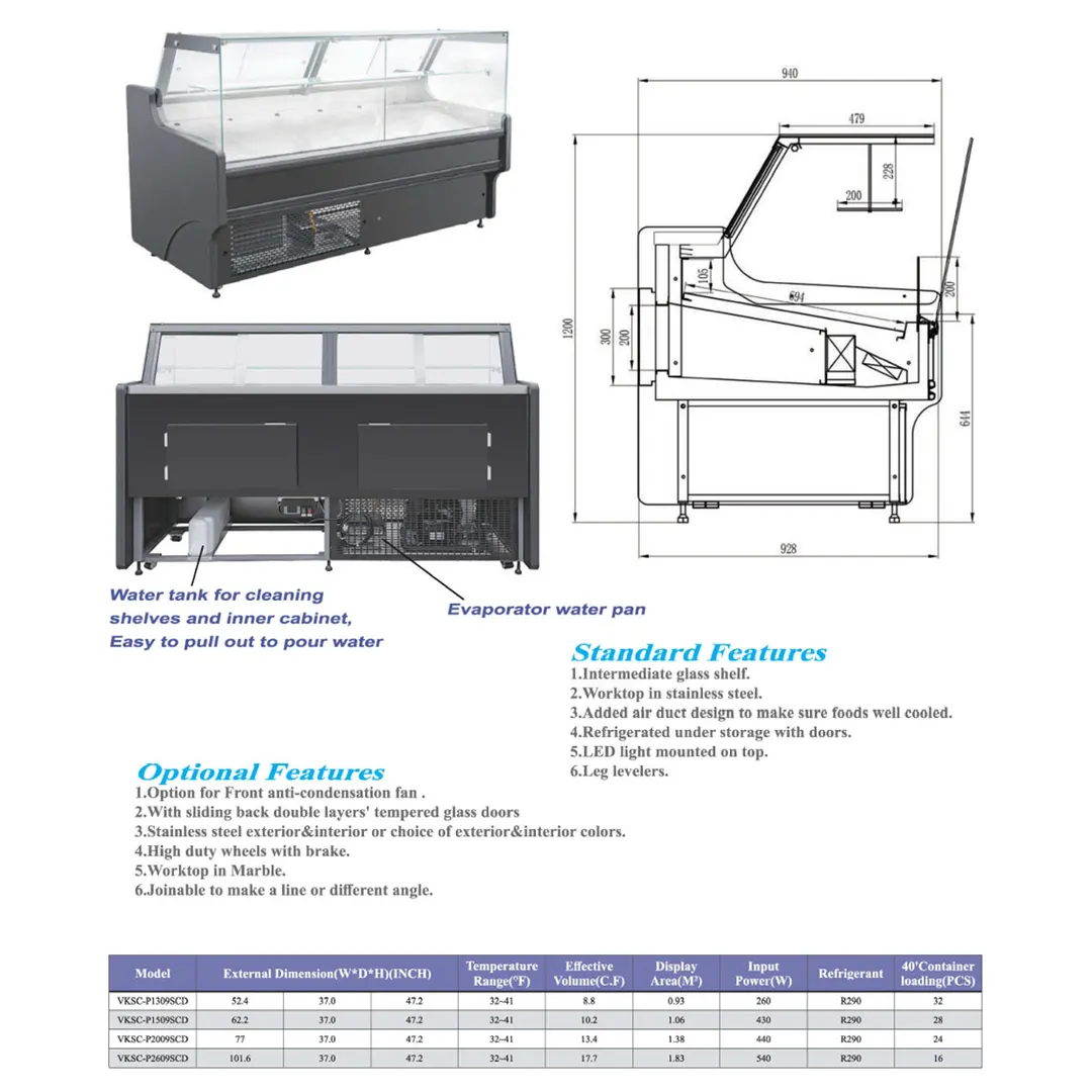 Vitlife Commercial VKSC-P1309SCD 52.4" Refrigerated Bakery Display Case, 8.8 cu ft