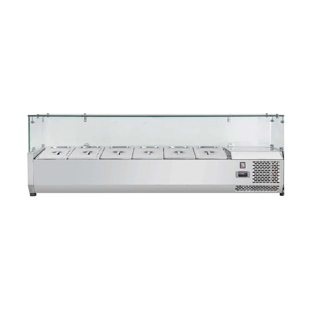 Vitlife Commercial VVRX2000/380G Refrigerated Countertop Condiment Station with Glass Lid, (9) Pan Capacity