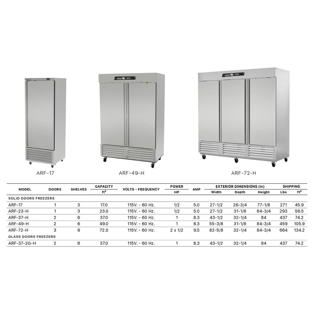 Asber ARF-37-2G-H 32" 2-Glass Door Reach-In Freezer, Bottom Mount, 37 cu. ft., Stainless Steel