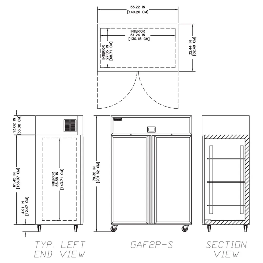 Delfield GAF2P-S 55" 2-Solid Door Reach-In Freezer, Top Mounted, 46 cu. ft.