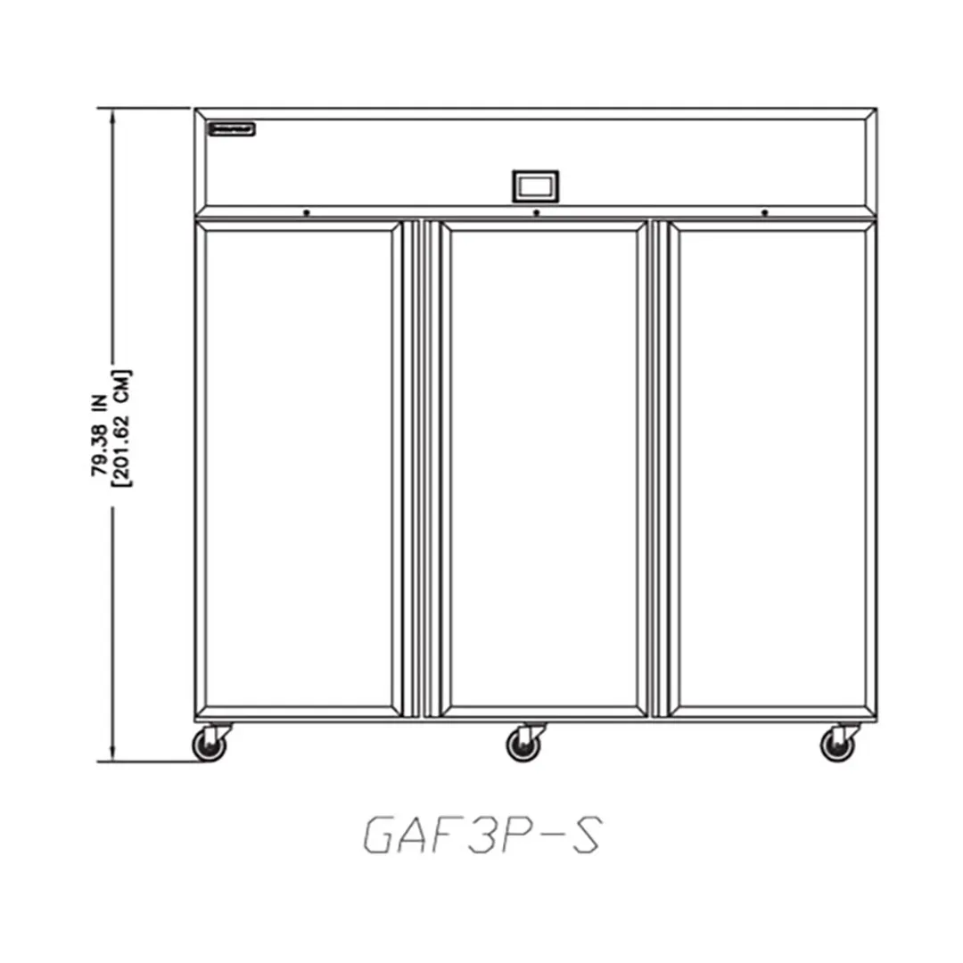 Delfield GAF3P-S 83" 3-Solid Door Reach-In Freezer, Top Mounted, 71 cu. ft., Stainless Steel