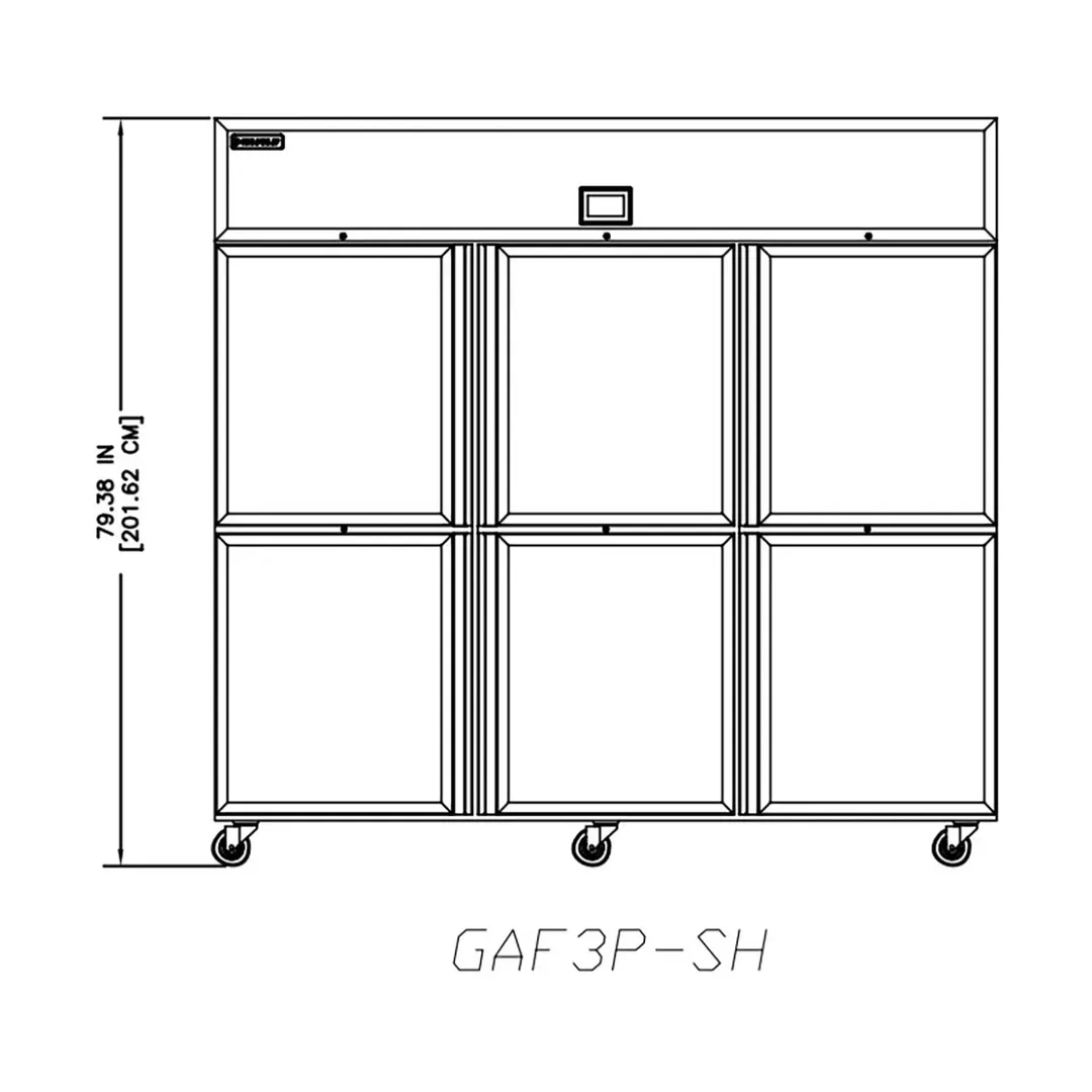 Delfield GAF3P-SH 83" 3-Section, 6-Solid Door Reach-In Freezer, Top Mount, 71 cu. ft., Stainless Steel