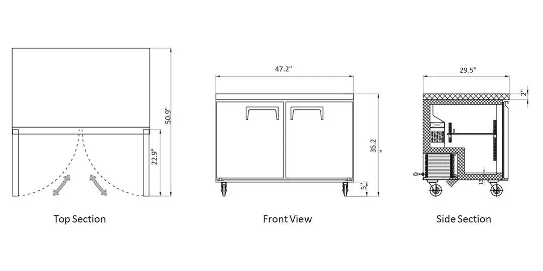 Norpole NE2F-48UC 47" 2-Door Undercounter Freezer, Stainless Steel, 12 cu. ft.
