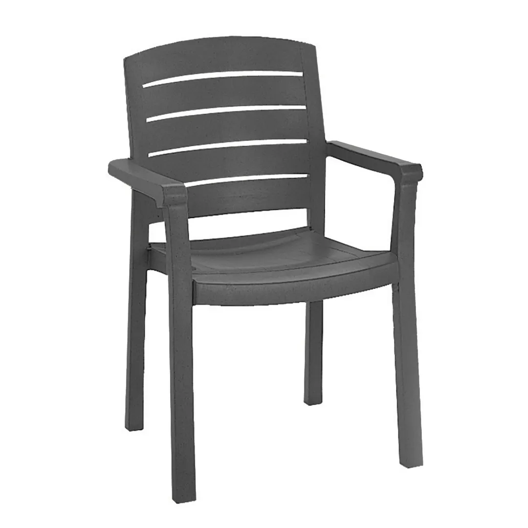 Grosfillex 46119002 Acadia Classic Stacking Dining Armchair, Resin Ladder Back, Charcoal Finish