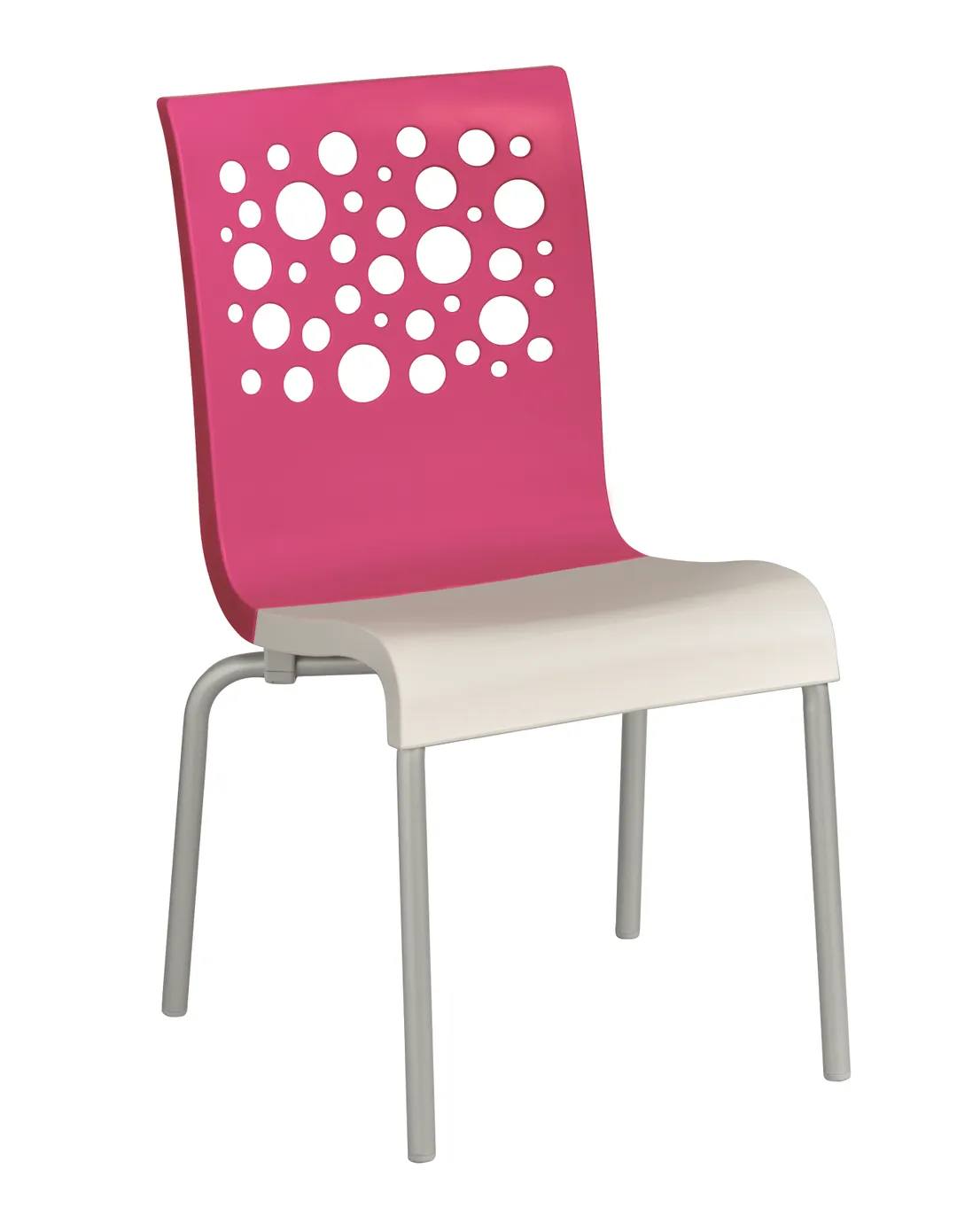 Grosfillex US835725 Tempo Stacking Side Chair, Resin Back with Circles Cutout, Pink/White, Tubular Steel Base