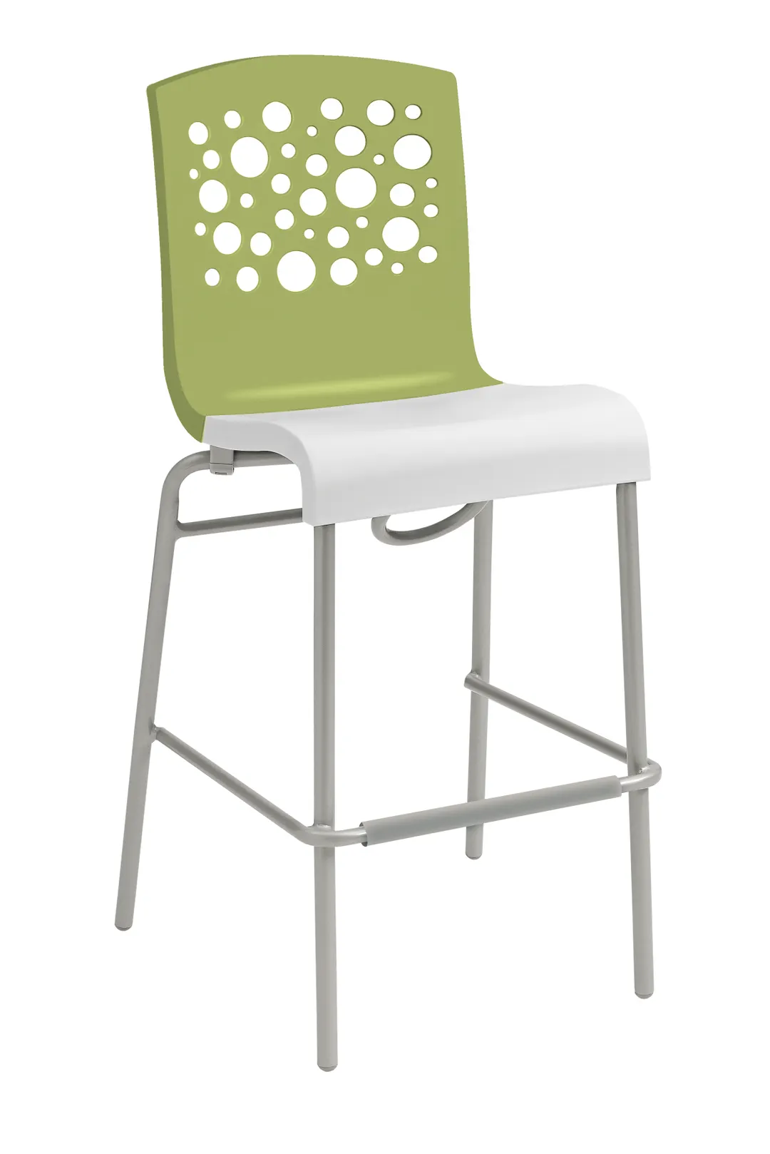 Grosfillex US836724 Tempo Stacking Barstool, Resin Back & Seat, Frog Green/White, Tubular Steel Base