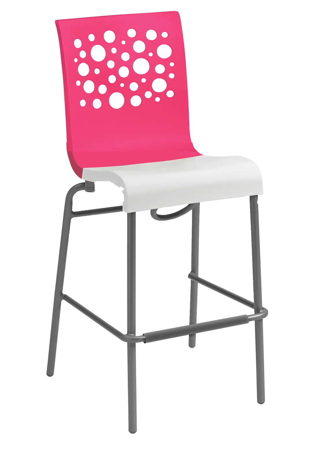 Grosfillex US836725 Tempo Stacking Barstool, Resin Back & Seat, Tubular Steel Base, Pink/White