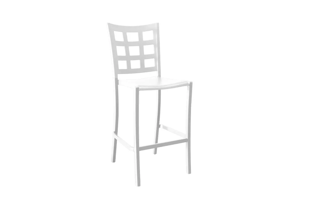 Grosfillex UT640096 Plazza Stacking Barstool, Aluminum, Glacier White, Window Back, Footrest