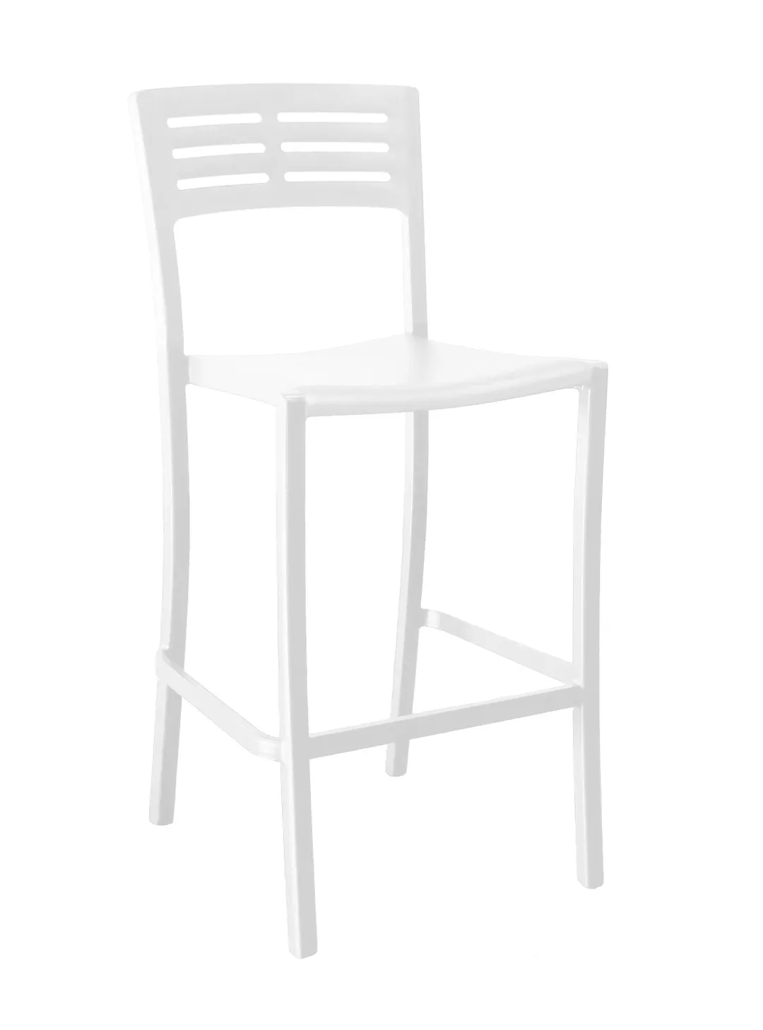 Grosfillex UT739096 Vogue Stacking Barstool, Armless, Glacier White, Aluminum Seat, Resin Slat Back