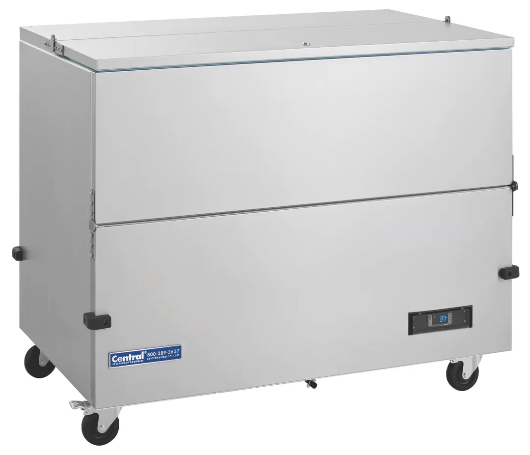 Hubert 69K-144 49" School Milk Cooler, Access Cold-Wall, SS, 12‑Crate, CFC-Free, Four 4" Casters