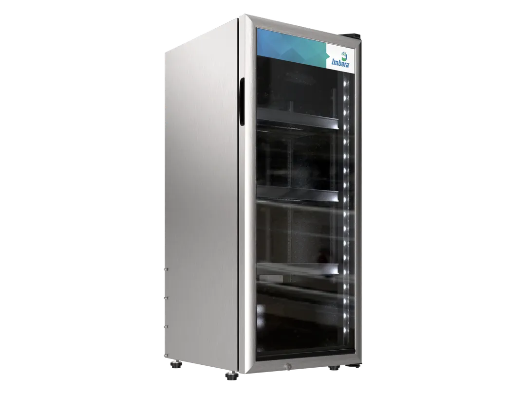 Imbera USA VRS04 Merchandiser Refrigerator, 44-1/8" H x 18-7/8" W x 20-1/2" D, 5.16 ft³, 75 Bottle Steel