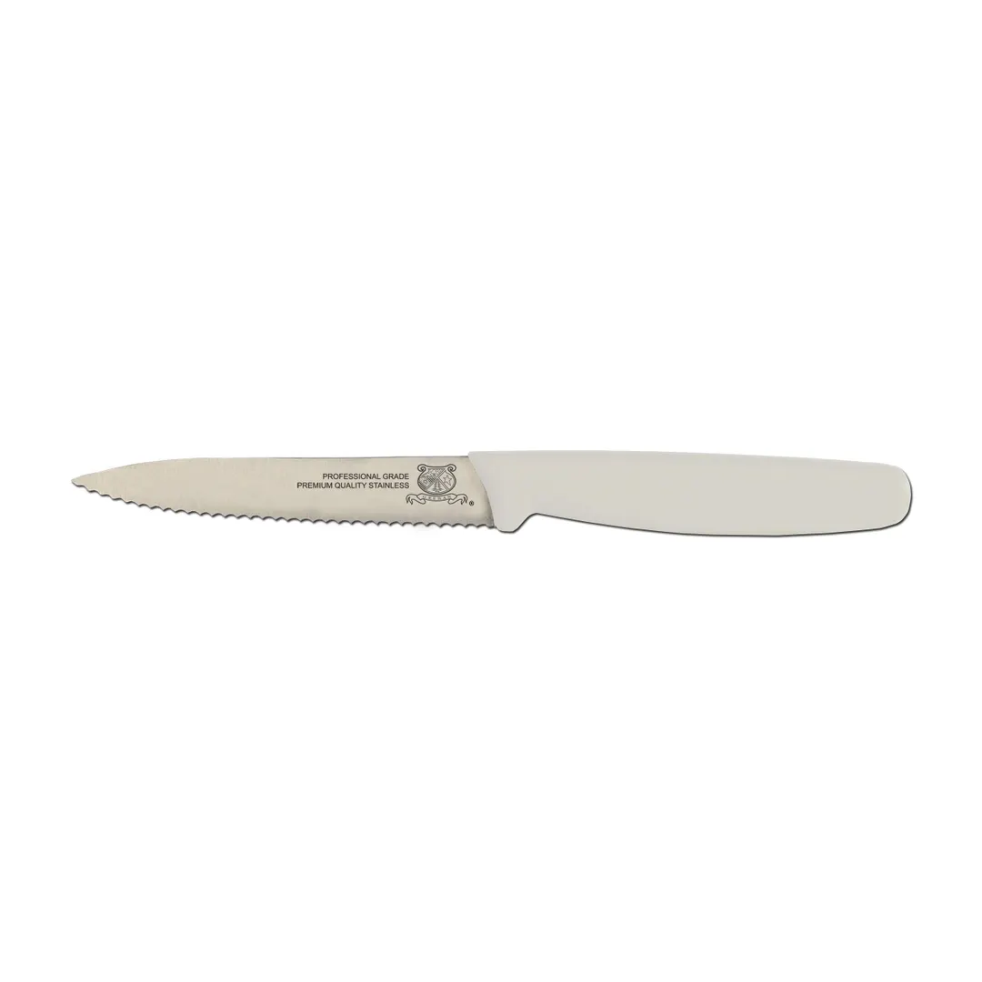 Omcan USA 11499 Paring Knife, 4" Spear Point Stamped, Stainless Steel Blade, White Poly Handle