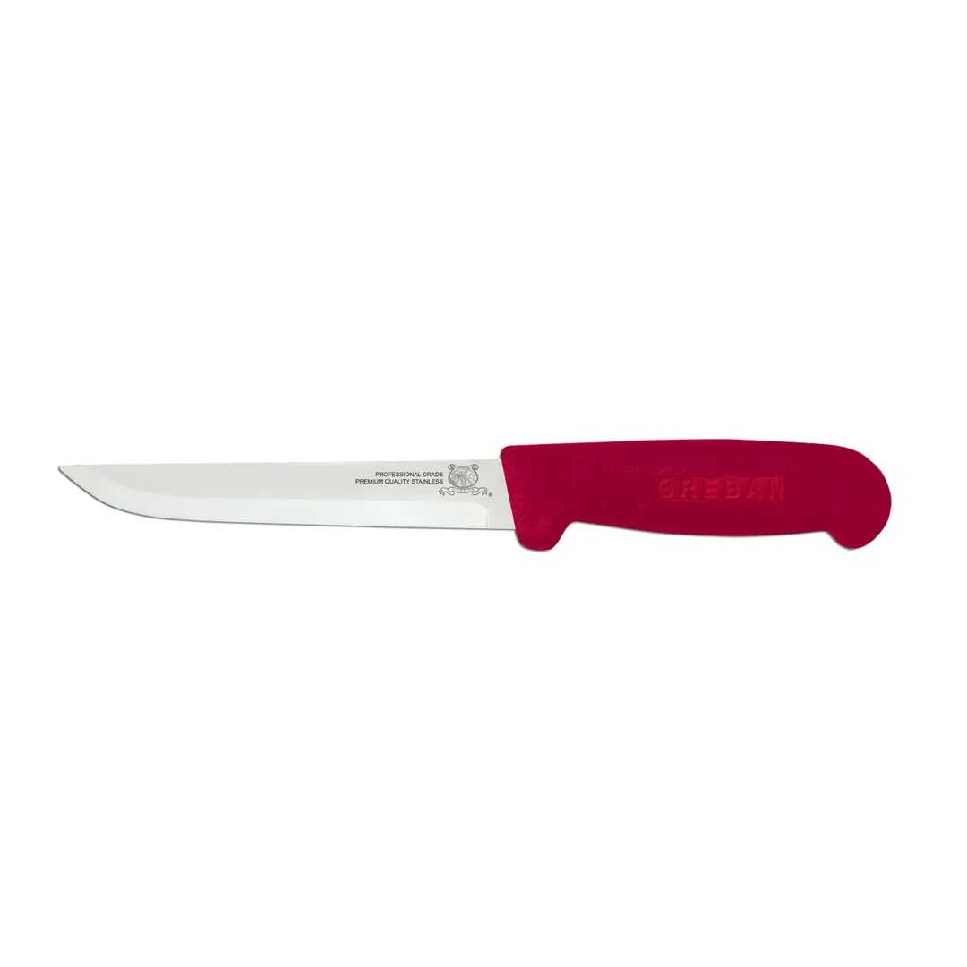 Omcan USA 11688 Boning Knife – 6" Straight Stainless Steel Blade, Red Polypropylene Handle, Stamped