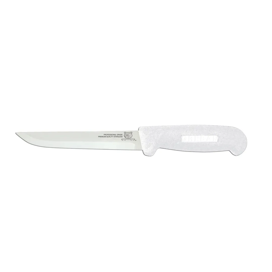 Omcan USA 11717 Boning Knife – 6" Straight Stainless Steel Blade, White Plastic Handle, Stamped