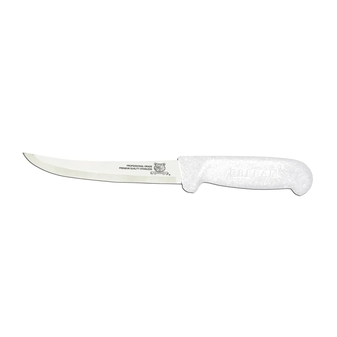 Omcan USA 11801 Boning Knife - 6" Curved Stainless Steel Blade, White Plastic Handle, Stamped