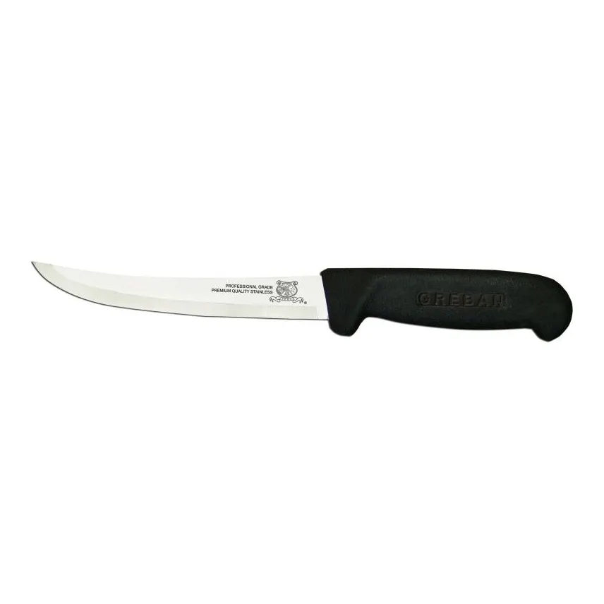 Omcan USA 11814 Boning Knife, 6" Curved Blade, Stamped Steel, Black Plastic Handle