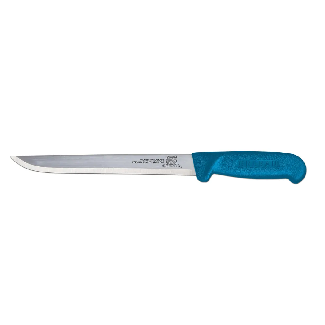 Omcan USA 11843 Fillet Knife - 8" Straight Blade, Stamped Construction, Blue Plastic Handle