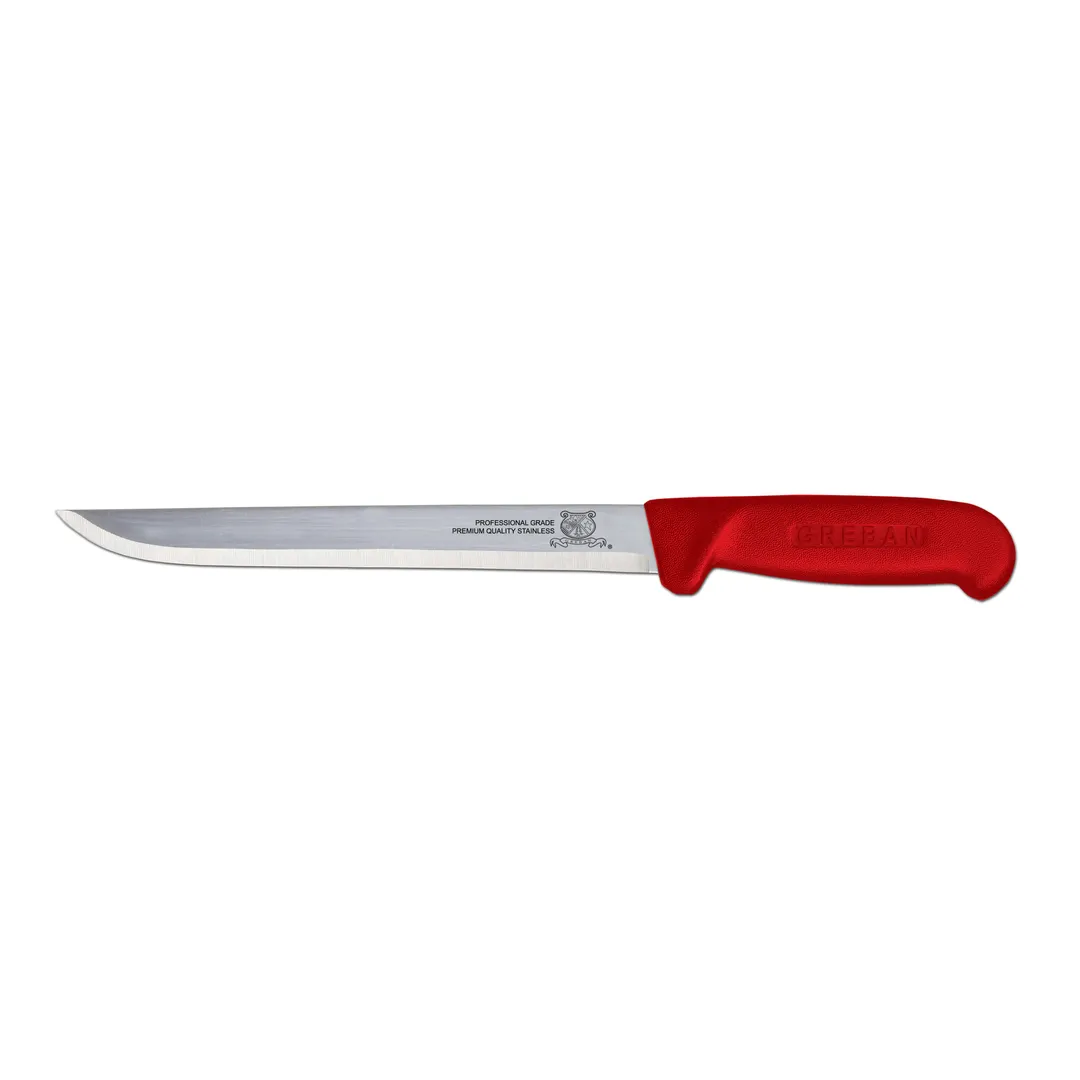 Omcan USA 11851 Fillet Knife, 8" Straight Blade, Stamped, Red Plastic Handle, Kitchen Cutlery