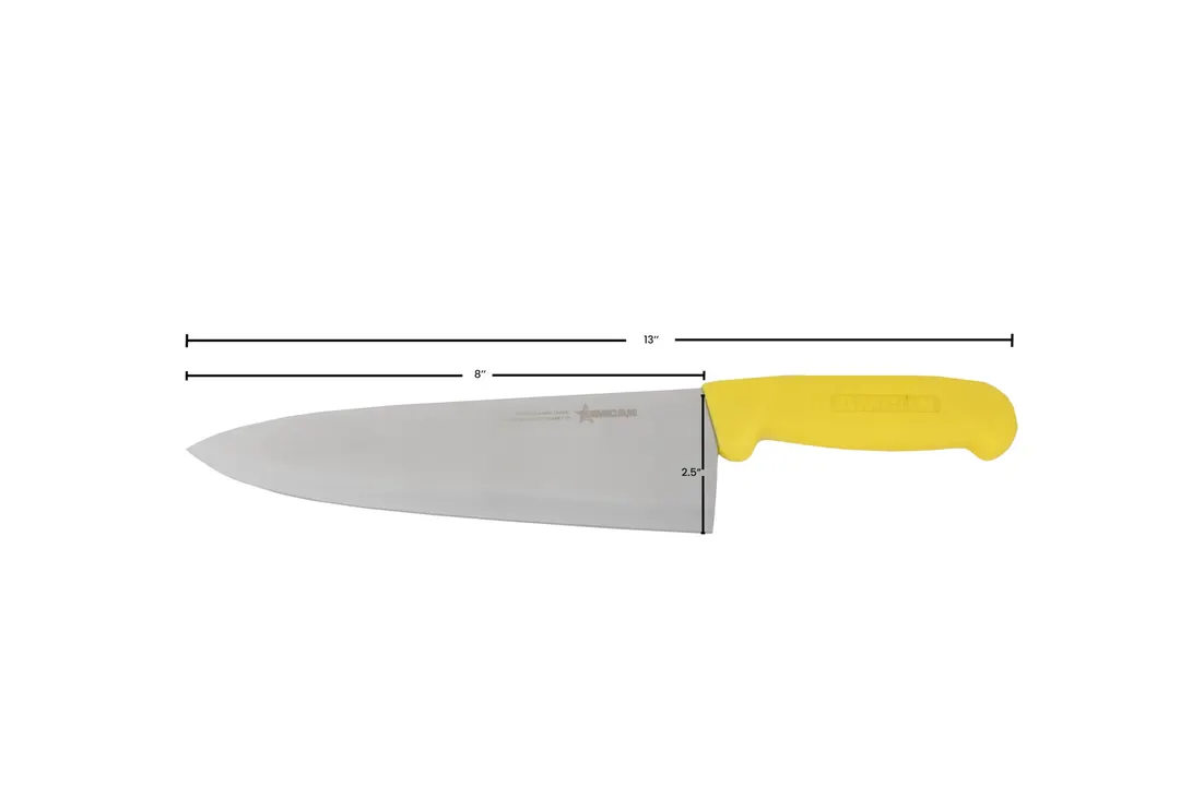 Omcan USA 12016 Chef Knife – 8" Blade, Stainless Steel, Yellow Polypropylene Handle, 7"‑9" Length