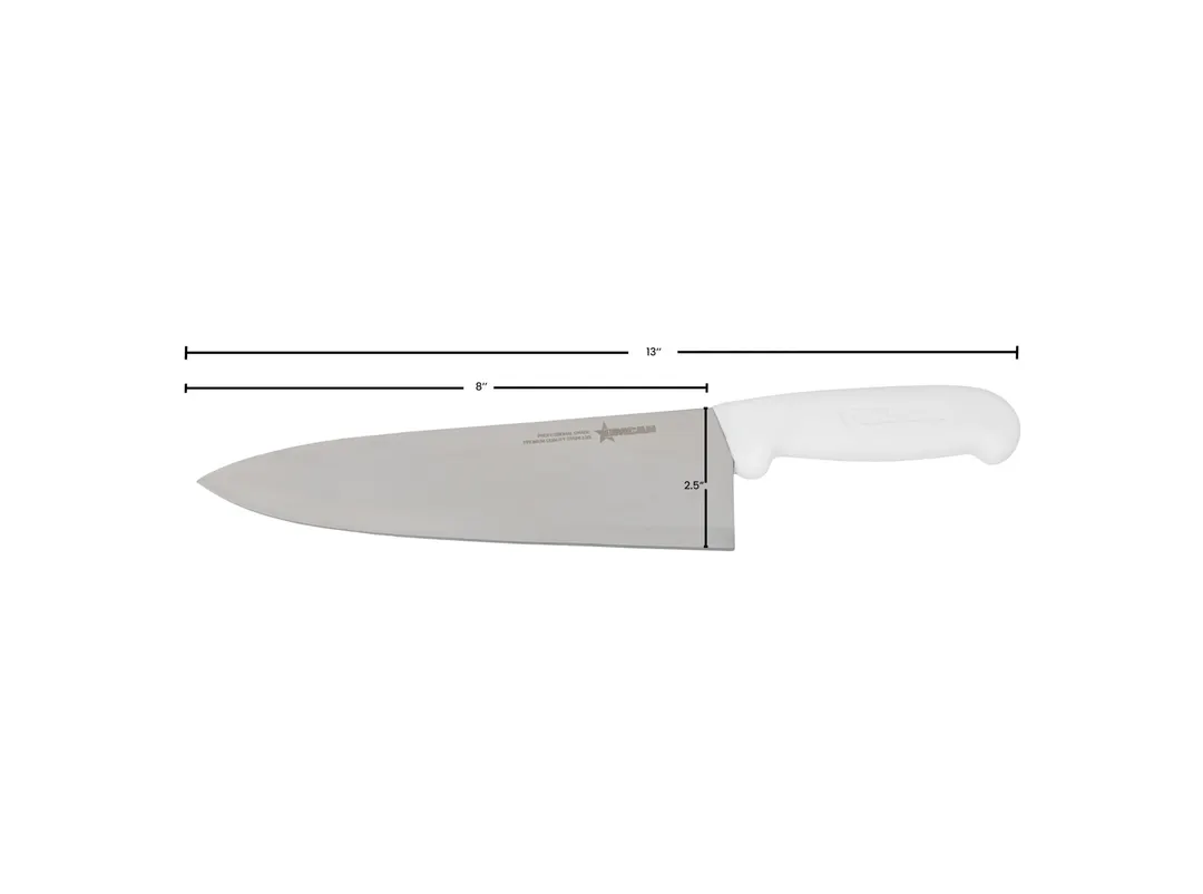Omcan USA 12025 Chef Knife - 8" Blade, Stainless Steel, White Polypropylene Handle, 7"‑9" Length
