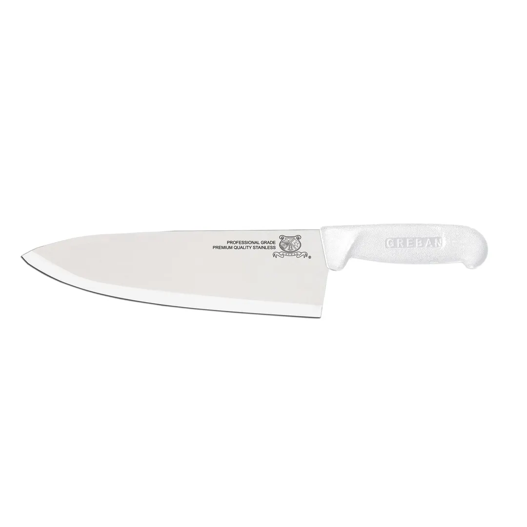 Omcan USA 12142 Chef Knife – 10" Medium Stamped Blade, Stainless Steel, White Polypropylene Handle