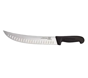 Omcan USA 12173 Butcher Knife, 12" Granton Edge, Stamped Blade, Black Plastic Handle