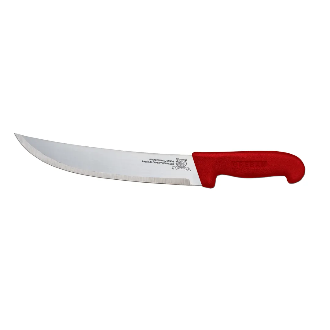 Omcan USA 12220 Steak Knife – 10" Curved Stainless Blade, Red Polypropylene Stamped Handle, Cutlery