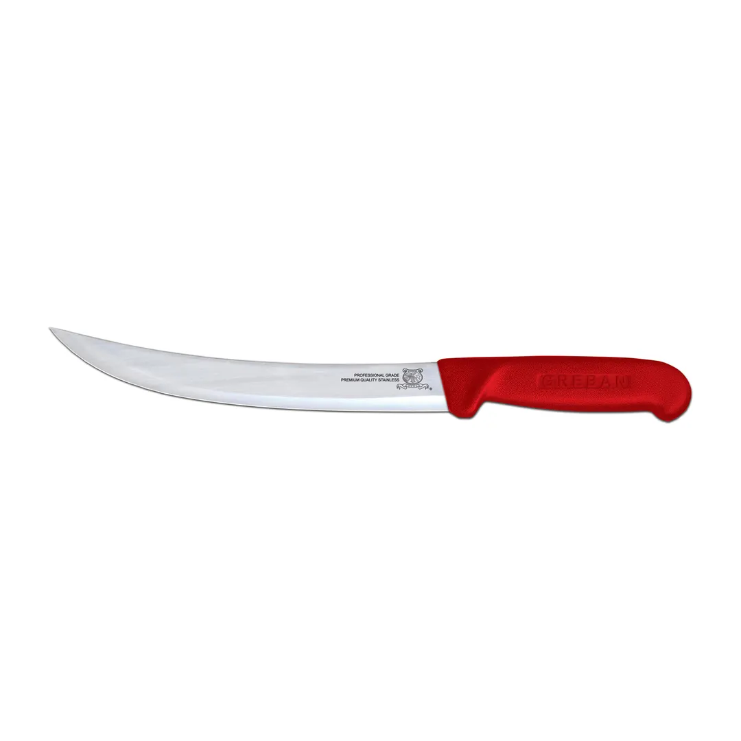 Omcan USA 12322 Breaking Knife - 8" Curved Stainless Steel Blade, Red Plastic Handle, Stamped Style