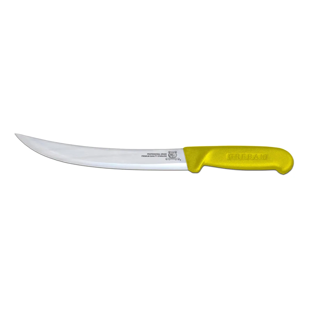Omcan USA 12326 Breaking Knife - 8" Curved Stamped Blade, Stainless Steel, Yellow Plastic Handle