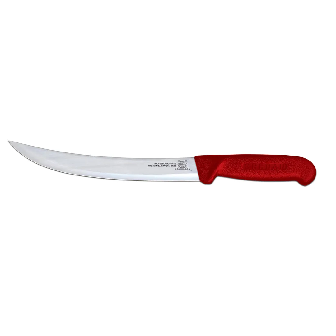 Omcan USA 12350 Breaking Knife - 10" Curved Stamped Blade, Stainless Steel, Red Poly Handle