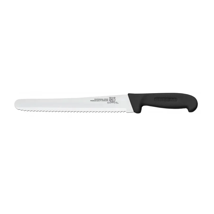 Omcan USA 12452 Slicing Knife – 10" Curved Wave Edge Blade, Stamped, Black Polypropylene Handle