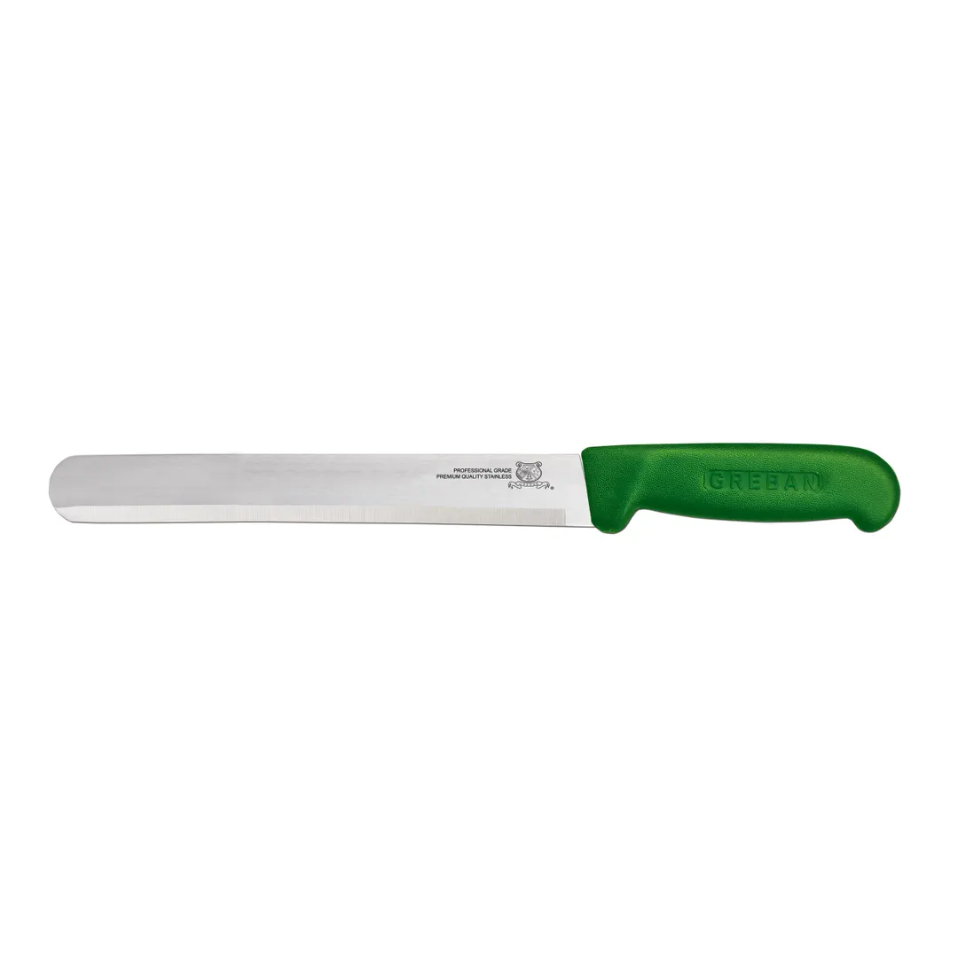 Omcan USA 12547 Slicing Knife – 12" Straight Blade, Stamped Style, Green Polypropylene Handle