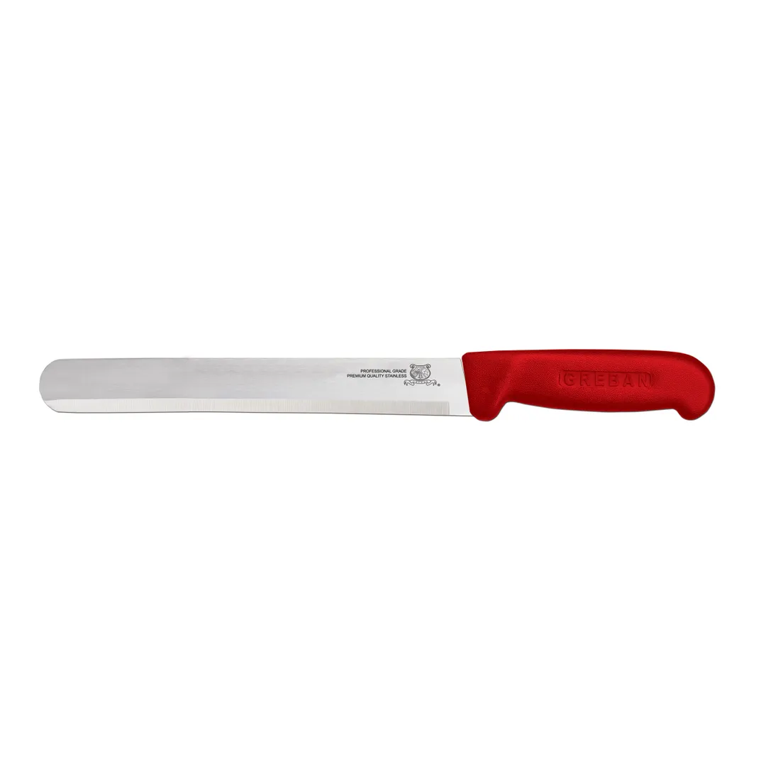 Omcan USA 12553 Slicing Knife – 12" Blade, Stamped, Red Polypropylene Handle, Plastic Build